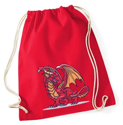 Produktbild von Huuraa Turnbeutel Drache Comic 12 Liter Classic Red Baumwolle Rucksack Geschenkidee