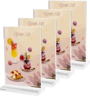 Produktbild von Menühalter A6, transparentes Acryl, 4 Stück, 15 x 10 cm, für Restaurants