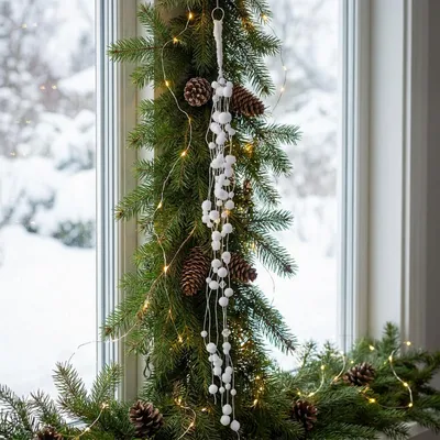 Produktbild von Schneeballgirlande Lametta 3 x 78 x 3 cm weiß