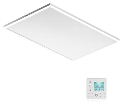 Image de Panneau de chauffage infrarouge pour plafond, 370 W, avec éclairage LED, en aluminium blanc