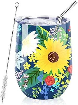 Produktbild von PromoHome® Edelstahl Reisebecher 350ml - Blumen Design - Doppelwandige Isolierung