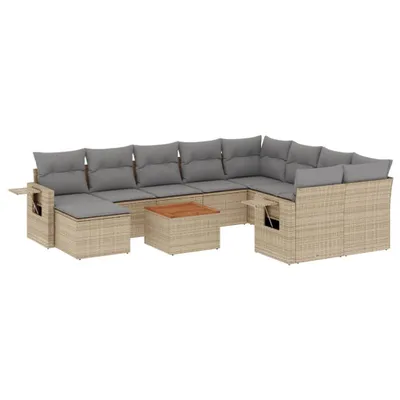 Produktbild von vidaXL 11-tlg. Garten-Sofagarnitur mit Kissen Beige Poly Rattan