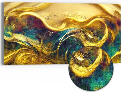 Produktbild von DEQORI Hybrid Leinwand Bild 60x30 cm 'Goldener Wirbeltraum' Wandbild Glas flach modern