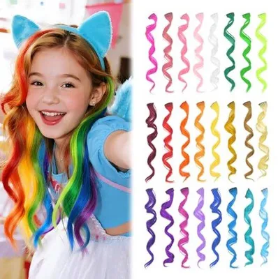 Produktbild von Haarverlängerungen für Kinder - 24 Stuks Clip-in Regenbogen Haaraccessoires