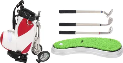 Obrázek produktu pro Stolní sada golfových per, 3 kuličková pera a mini pouzdro ze slitiny zinku s červeným a bílým podkladem