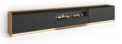 Produktbild von TV-Möbel Holzeffekt schwarz eiche 310x37x50cm Kamin mit Feuereffekt