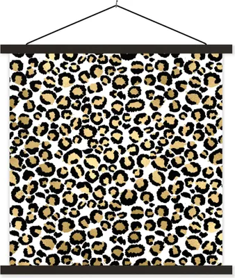 Produktbild von MuchoWow® Textilposter Muster - Pantherdruck - Gold 120x120 cm mit schwarzem Rahmen - Aufhängungsset