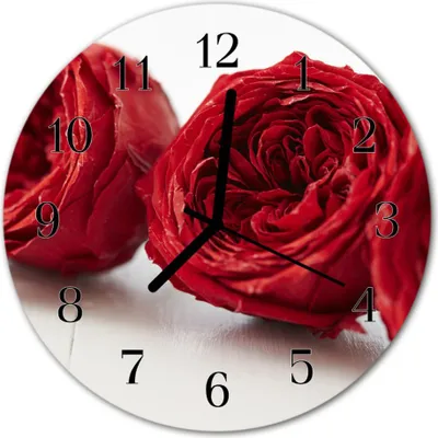 Immagine prodotto di Orologio da parete in vetro, orologio da cucina, vetro vero, 30 cm, fiori rossi