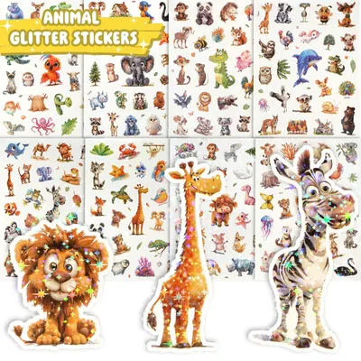 Productafbeelding van Set van 8 glinsterende dierenstickers voor kinderen