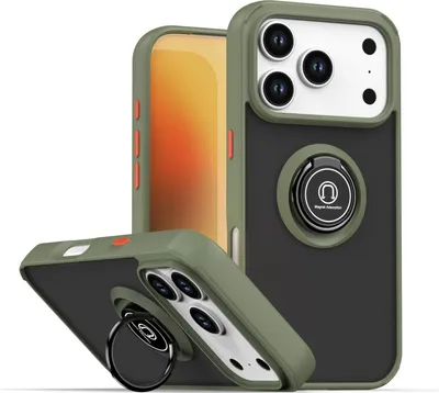 Obrázek produktu pro Pouzdro pro iPhone 17 Pro matné průsvitné TPU pouzdro s prstencovým držákem a stojánkem Armádní zelená
