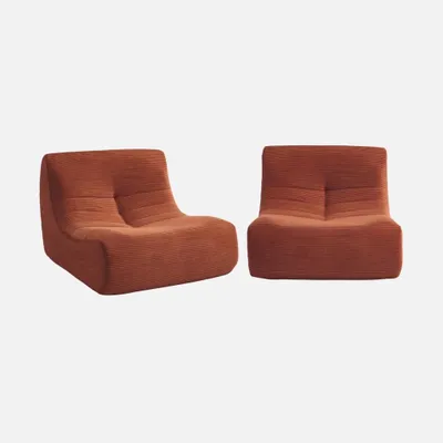 Produktbild von sweeek - 2er-Set modulierbare Sessel ohne Armlehne mit Cordbezug - Terracotta