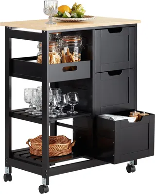 Produktbild von Küchentrolley - Küchenwagen - Küchenschrank - Servierwagen - Schwarz - 38 x 68 x 85 cm