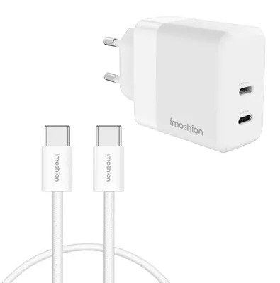 Productafbeelding van imoshion Oplader 2x USB-C 40W + USB-C naar USB-C Kabel 2 meter - Snellader