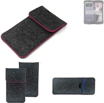 Produktbild von K-S-Trade Handy Schutz Hülle kompatibel mit Doogee Smini Schutzhülle Handyhülle Filztasche Pouch Tasche Case Sleeve Filzhülle dunkelgrau rosa Rand