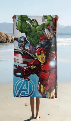 Immagine prodotto di Asciugamano da spiaggia in cotone Avengers - telo da bagno in spugna con stampa premium, 70x140 cm