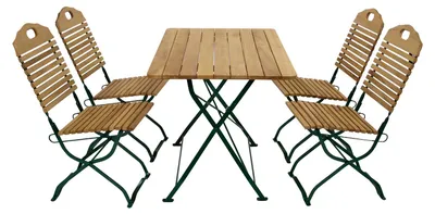Produktbild von Gartengarnitur 9010F SitzgruppeTisch Stuhl 5-teilig, Flachstahl grün + Robinie, klappbar
