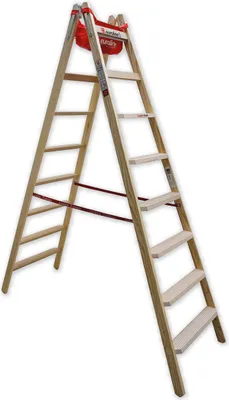 Produktbild von Euroline Holz Stufenstehleiter mit Comfort-Stufen mit Werkzeugablage 2x8 Stufen