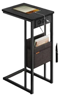 Produktbild von C-förmiger Beistelltisch mit 2 Steckdosen – schwarz – 30 x 40 x 62 cm