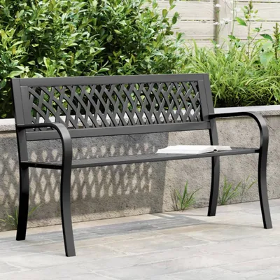 Produktbild von 2025 Möbel Gartenbank Schwarz 120 cm Stahl - Gartenbänke Neu3926352