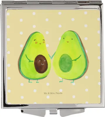 Produktbild von Mr. & Mrs. Panda Handspiegel Avocado Pärchen - Gelb Pastell - Geschenk, Geburt, Klappbarer Spiegel, Familie, Mini, Schwangerschaft, Schminkspiegel, Klappspiegel, Liebe