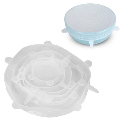 Image de Lot de 6 films alimentaires universels extensibles, couvercles en silicone pour aliments, ustensiles de cuisine