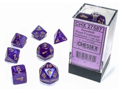 Produktbild von Chessex 7-Würfelset Borealis Polyhedral Royal Purple/Gold Luminary