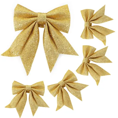 Weihnachtsschleifen, 5 Stück, Gold, verschiedene Größen, für Baum & Deko