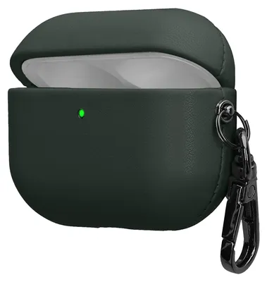 Produktbild von kwmobile Kunstleder Hülle für Apple Airpods Pro 2 / Pro 1 Case - Slim Cover mit Karabiner - Kopfhörer Tasche - Etui in Dunkelgrün