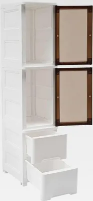Produktbild von Nischenschrank mit Rollen, 4-Stufiger Aufbewahrungsschrank Badezimmerschrank mit 2 Schubladen und 2 Fächern, Schmales Regal aus PP-Kunststoff, Nischenregal 25 cm Breit, 25 * 38 * 114 cm