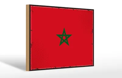 Produktbild von Holzschild Flagge Marokkos 30x20cm Retro Flag of Morocco