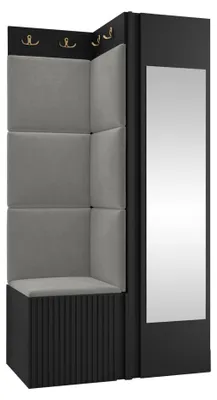 Produktbild von MIRJAN24 Garderoben-Set Orion Ryfel Slim XXVI, Kleiderschrank, Schuhschrank, Kleiderhakenbrett, 7x Paneel 42x42, Spiegel, 6 Kleiderhaken, Metallgriffe (Farbe: Schwarz, Polo 894)