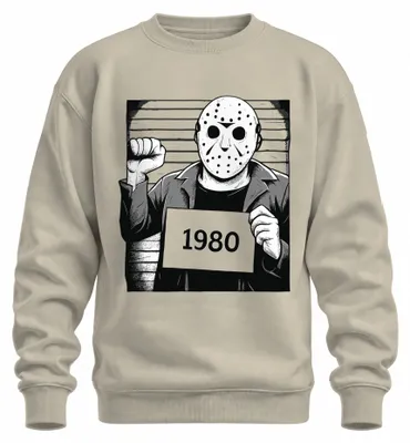 Produktbild von Horror Hockeymaske 1980 Slasher Polizeifoto Retro Vintage Sweatshirt Pullover, Natur, XXL