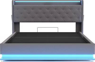 Produktbild von Flieks Polsterbett 160x200cm mit USB, Stauraumbett Doppelbett mit Lattenrost und LED, Hydraulisches Boxspringbett Jugendbett, Leinen, Grau