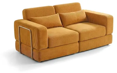 Produktbild von Chenille-Schlafsofa - 4-in-1 U-förmiges klappbares 2-Sitzer-Bodensofa - 180 cm - Ingwergelb