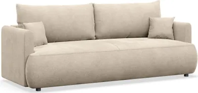 Produktbild von Selsey Ovo Mini – 3-Sitzer Schlafsofa mit Bettkasten, Velours Easy-Clean, hellbeige