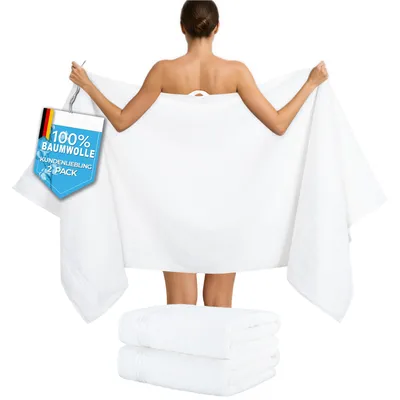 Produktbild von Hammetex Saunahandtücher 2er Set 80x200 cm – 100% Baumwolle Frottier, 500 GSM,