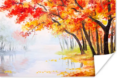 Produktbild von MuchoWow® Poster Gemälde - Herbst - Bäume - Wasser - Ölfarbe 180x120 cm - Fotoplakat
