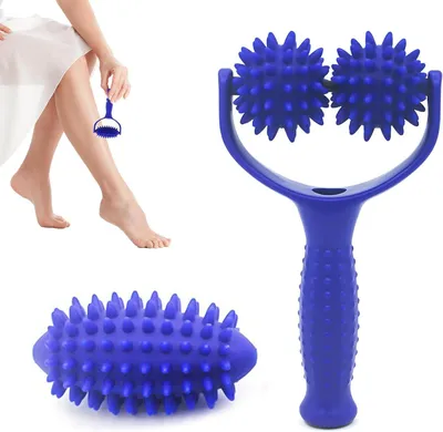 Productafbeelding van Massageroller met handvat - Massagebal set - Spierontspanning na sport - Verwisselbare massageballen - 20 x 11 cm - Blauw