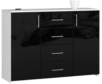 Obrázok produktu pre Komoda 110 cm so 4 zásuvkami a 2 dvierkami, príborník, skriňa, výška 80 cm