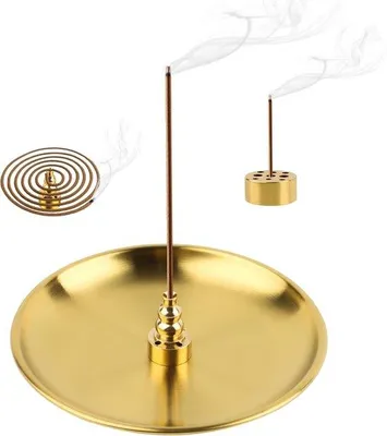 Image de Porte-encens 3 en 1 en bois, 14 cm, porte-encens en bronze, décoration pour le salon et le yoga