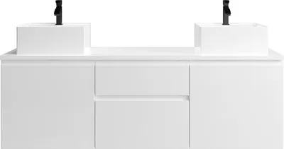 Produktbild von Waschbeckenunterschrank hängend mit Doppelwaschbecken - Weiß - 150 cm - JIMENA II