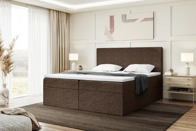 Produktbild von MEBLINI Boxspringbett mit Bettkasten - Gepolstert Doppelbett mit Matratze und Topper - Polsterbett mit Stauraum - Bett mit Kopfteil - Stauraumbett - ZLATAN - 180x200 - H4/Braun Webstoff