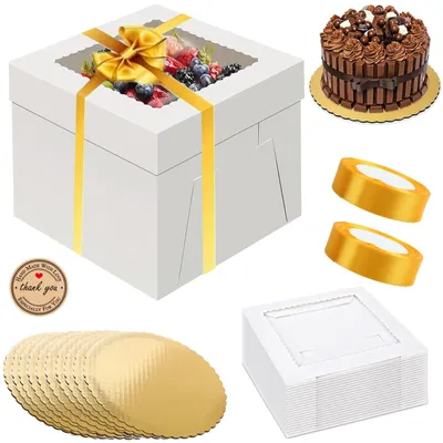 Imagen del producto de Omgoods - Juego de 10 cajas para transportar pasteles con ventana, de 30x30x20 cm