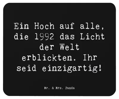 Produktbild von Mr. & Mrs. Panda Mauspad Spruch 1992 Geburtstag Einzigartig - Schwarz - Geschenk, Glückwünsche, Erinnerung, Mousepad, mousematte, Glückwunsch, laptop, Mouse Pad, pc