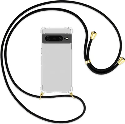 Produktbild von Handykette Backcover-Schutzhülle mit Band (Metall goldfarben) für Google Pixel 7 Pro - schwarz