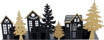 Produktbild von Adventskranz Tannen und Häuser - ca. 26,5 x 5,5 x 10,5 cm