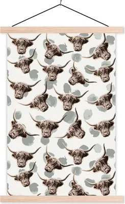 Produktbild von MuchoWow® Textilposter Schottische Hochlandrind - Tiere - Kühe 60x90 cm mit holzfarbenen Rahmen - Textil