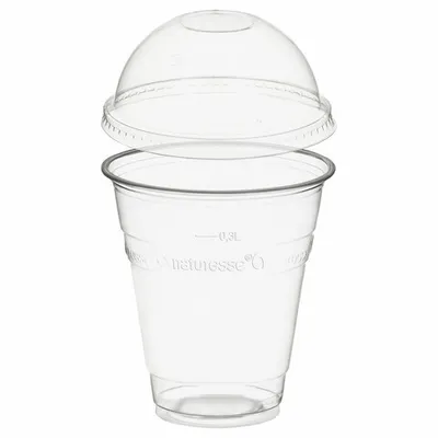 Produktbild von 250x Trinkbecher 300ml mit Domdeckel ohne Loch aus Biokunststoff (PLA)