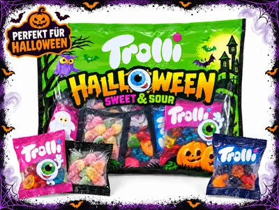 Produktbild von Trolli Halloween Sweet & Sour, Weiche Süßigkeiten, 360 g, Fruits, Mehrfarbig, 1418 kJ, 334 kcal