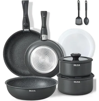 Image de Batterie de cuisine antiadhésive N9113, 13 pièces, noire